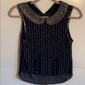 Beaded Blue Zara Womens Tank Top